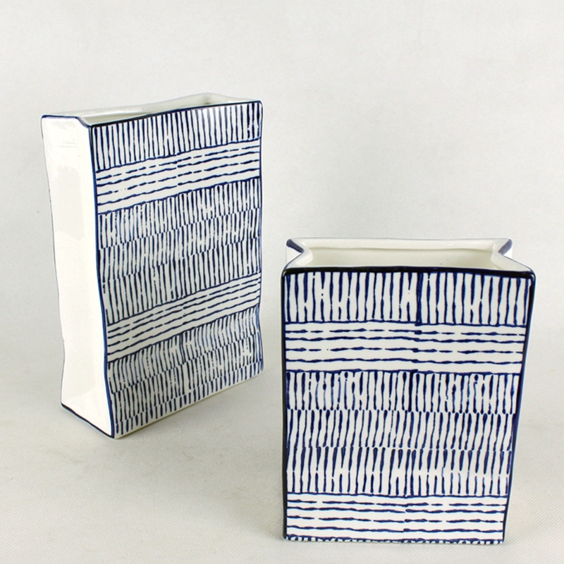 Ceramic Square Book Shape Blue Finish Vase