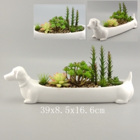planteur de chien saucisse en céramique en blanc