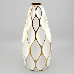 vase en céramique de nid d'abeilles de lignes d'or blanc