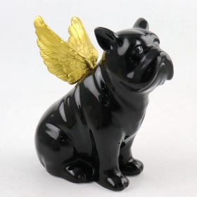 ornements de chien noir avec des ailes d'ange or décor à la maison