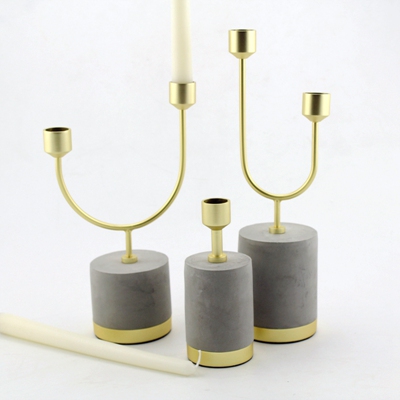 concrete and metal candle holder