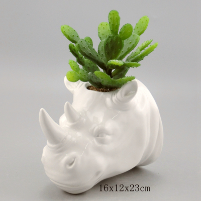 ceramic rhino white planter