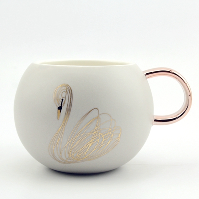 grey porcelain swan mug rose gold handle