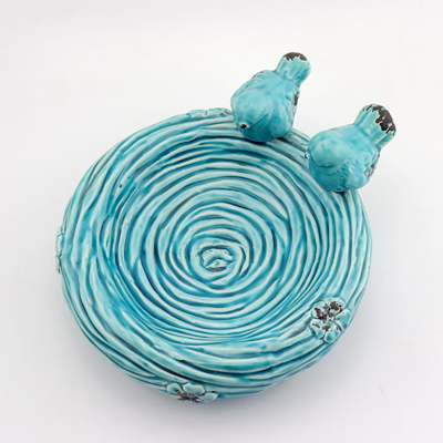 Turquoise Ceramic Bird Bath