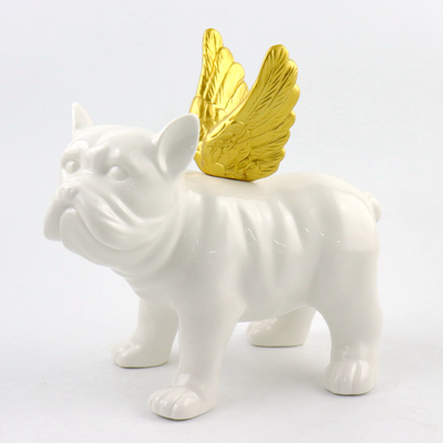 Ceramic Dog with Gold Wings