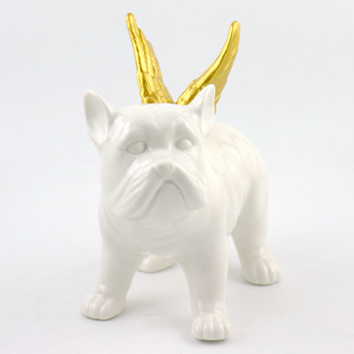 Stoneware Dog with Gold Wings Home Decor