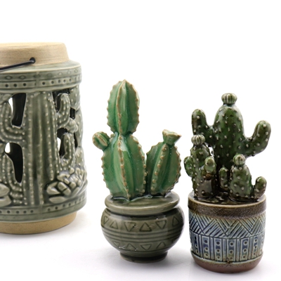Ceramic Desert Cactus Statue