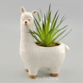 joli pot de fleurs d'alpaga llama avec des plantes remplies