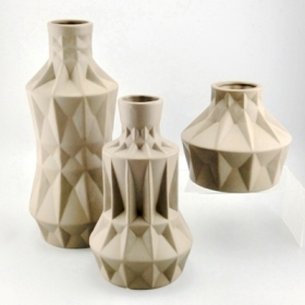 Grand vase en céramique géométrique brun lot de 3