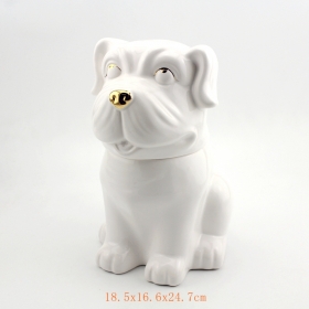 pots de biscuits pour chiens en céramique blanche avec de la peinture d'or