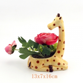 Jardinière en céramique girafe avec fleurs en soie