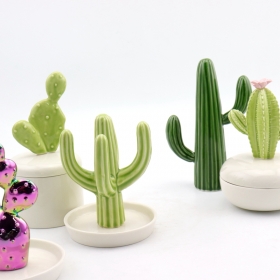 collection de plat de bijoux de cactus en céramique